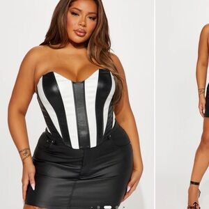 Fashion Nova Black and White Striped Corset Top